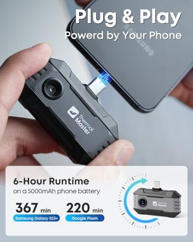 Thermal Master P1 - كاميرا حرارية لأجهزة iOS وAndroid، دقة تصوير بالأشعة تحت الحمراء 160x120 مع متتبع البقع، تكبير 15x، دقة 3.6 درجة فهرنهايت، درجة حرارة عالية -4 درجة فهرنهايت -1112 درجة فهرنهايت، دقة فائقة 320x240 in Kuwait