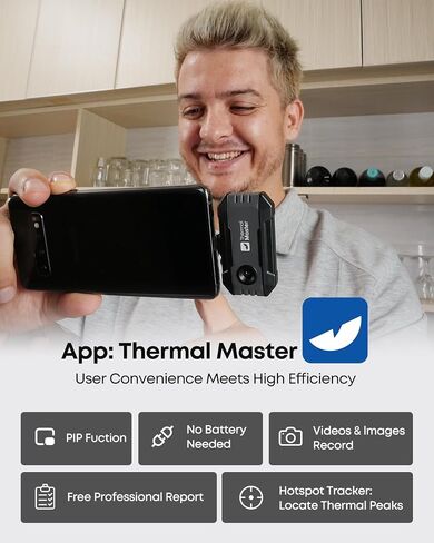 Thermal Master P1 - كاميرا حرارية لأجهزة iOS وAndroid، دقة تصوير بالأشعة تحت الحمراء 160x120 مع متتبع البقع، تكبير 15x، دقة 3.6 درجة فهرنهايت، درجة حرارة عالية -4 درجة فهرنهايت -1112 درجة فهرنهايت، دقة فائقة 320x240 in Kuwait
