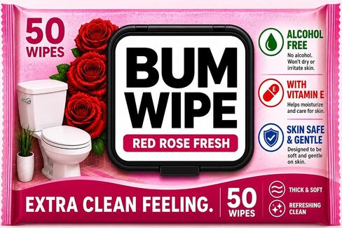 BUTT WIPES FOR ADULTS – Toilet Wet Wipes for Butt & Bottom Cleaning, Rose Scent, Soft & Gentle,50 Wipes in Kuwait