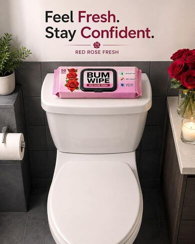 BUTT WIPES FOR ADULTS – Toilet Wet Wipes for Butt & Bottom Cleaning, Rose Scent, Soft & Gentle,50 Wipes in Kuwait
