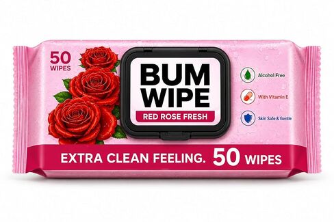 BUTT WIPES FOR ADULTS – Toilet Wet Wipes for Butt & Bottom Cleaning, Rose Scent, Soft & Gentle,50 Wipes in Kuwait