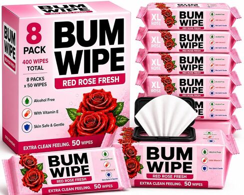 BUTT WIPES FOR ADULTS – Toilet Wet Wipes for Butt & Bottom Cleaning, Rose Scent, Soft & Gentle,50 Wipes in Kuwait