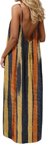 Womens Backless Cami Dress Sleeveless Spaghetti Strap Open Back Lounge House Flowy Long Beach Vacation Dresses in Kuwait