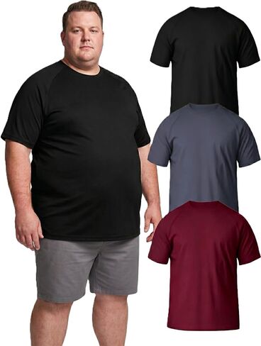 3 Pack Men’s Big & Tall Short Sleeve Dry Fit Crew Neck T-Shirt Gym Workout Athletic Running Tee (XL-5XL) in Kuwait