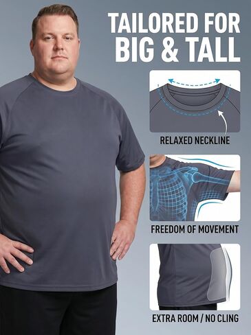 3 Pack Men’s Big & Tall Short Sleeve Dry Fit Crew Neck T-Shirt Gym Workout Athletic Running Tee (XL-5XL) in Kuwait