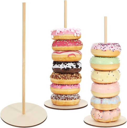 Donut Stand 3-Tier Dessert Display Rack for Birthday Party Donut Bar Holder Sweet Treats Display Stand Rustic Style 11.81X4.72X4.72In Set of 3 in Kuwait