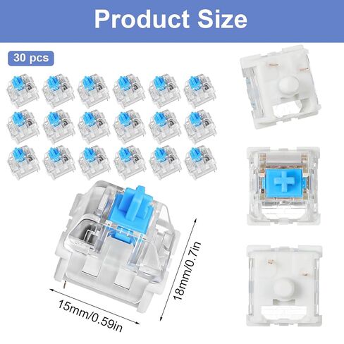 30Pcs Blue Switch Replacement, 3 PIN Mechanical Keyboard Switches, Clicky with Strong Tactile Feedback, Accurate Typing, Dustproof, Office and Gaming LED Keyboard Universal Replacement Parts in Kuwait