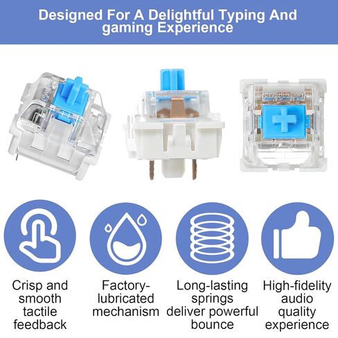30Pcs Blue Switch Replacement, 3 PIN Mechanical Keyboard Switches, Clicky with Strong Tactile Feedback, Accurate Typing, Dustproof, Office and Gaming LED Keyboard Universal Replacement Parts in Kuwait
