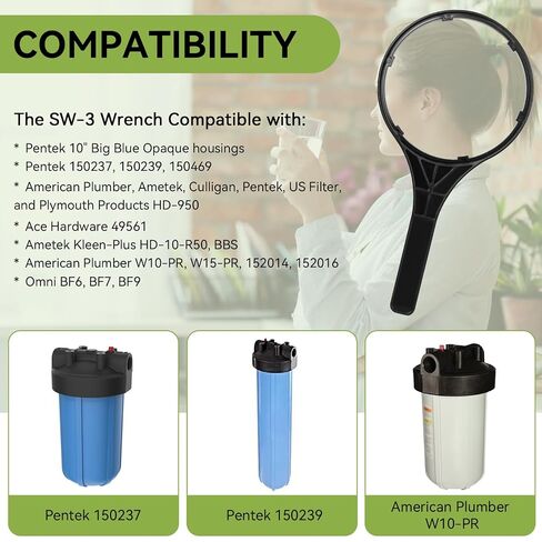 مفتاح ربط فلتر المياه SW-3 بديل لمفتاح ربط Pentair Pentek 150296 مناسب للمبيت الأزرق الكبير مقاس 10 بوصات، ومفاتيح غطاء فلتر المياه الزرقاء الكبيرة المتوافقة مع Pentek & Plymouth in Kuwait