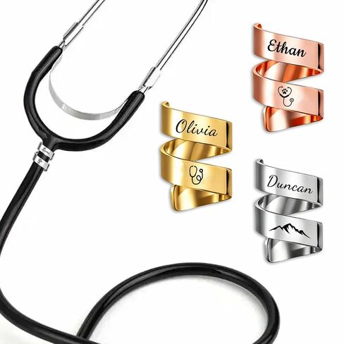 Personalized Stethoscope Name Tag Stethoscope Charms with Id Tag Custom Name Tag Stethoscope Accessories Gift for Nurse Doctor Medical Assistant Vets Med Students (Wave Style) in Kuwait