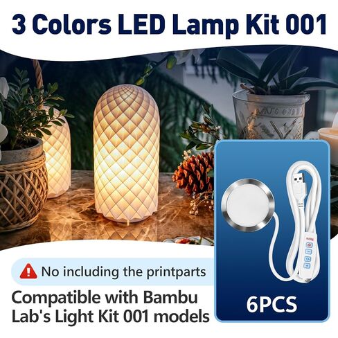 6PCS Led Lamp Kit 001 Three Colors Compatible with Bambu Lab H2S/P2S/P1P/A1 Makerworld 3D Prints, 3000K 4000K 6000K Light, 5V USB Powered DIY Hardware Spare Parts in Kuwait