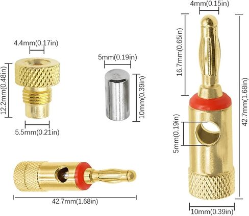 4MM Gold-plated Banana Plugs Musical Speaker Cable Wire Connectors Soldering Terminal For Speaker Amplifier(Red,3PCS) in Kuwait