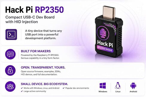 Hack Pi RP2350 - Compact USB-C Dev Board with HID Injection | DIY Programmable Hacking USB for Educational Purposes in Kuwait