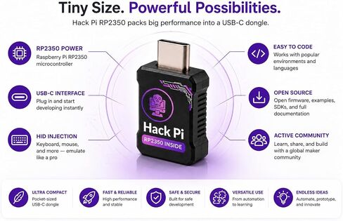 Hack Pi RP2350 - Compact USB-C Dev Board with HID Injection | DIY Programmable Hacking USB for Educational Purposes in Kuwait