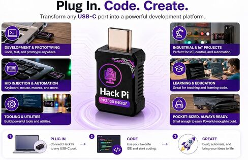 Hack Pi RP2350 - Compact USB-C Dev Board with HID Injection | DIY Programmable Hacking USB for Educational Purposes in Kuwait