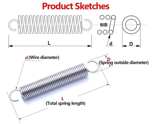 Double Hook Springs, Compression Wire Diameter 1.2mm OD 8-10mm Open Hook Tension Pullback Coil Extension Spring(10mm,100mm 1pcs) in Kuwait