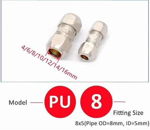 تركيب أنبوب الطويق المضغوط 6-4 8-10 10-12 أنبوب نحاسي ذو نهاية مزدوجة أنابيب الطويق المشتركة قفل الجوز مزدوج مستقيم PU PG(PG8-6mm) in Kuwait