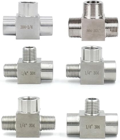 M14 BSPP أنثى الموضوع 304 الفولاذ المقاوم للصدأ المحملة نوع 3 طريقة ارتفاع ضغط الأنابيب تركيب موصل (F-M-F) in Kuwait