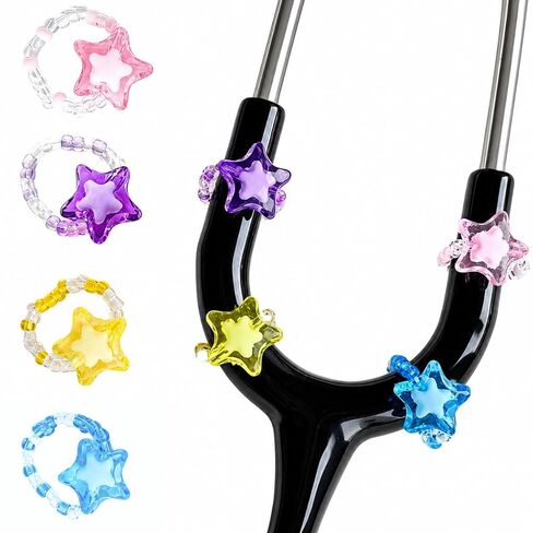 4 Pack Star Charm Stethoscope, Cute Bead Stethoscope Charms for Nurses, Custom Id Name Tag Charm, Gifts for Nurses, Doctors, Veterinarians (B) in Kuwait