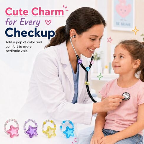 4 Pack Star Charm Stethoscope, Cute Bead Stethoscope Charms for Nurses, Custom Id Name Tag Charm, Gifts for Nurses, Doctors, Veterinarians (B) in Kuwait