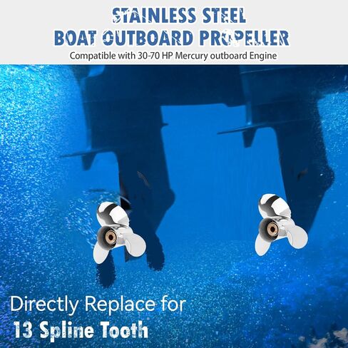 10 3/8X14 OEM Upgrade Stainless Steel Outboard Propeller fit Mercury Motos 30-70HP, Ref.Parts No.48-866850A46,13 Spline Tooth, Rh in Kuwait