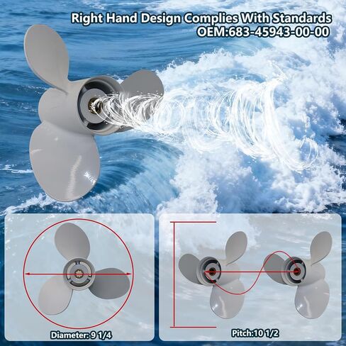 Aluminum Outboard Propeller 9 1/4x10 1/2 Compatible with Yamaha Engines 9.9HP/15HP/F15/F20,3 Blades,8 Tooth,RH,(683-45943-00-0) in Kuwait