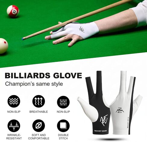 Billiard Pool Glove for Left Hand 3 Finger, Premium Ultra-Smooth Fabric, Breathable & Quick-Dry – Seamless, Snooker Cue Sport Glove Popular Sizes for Men & Women in Kuwait