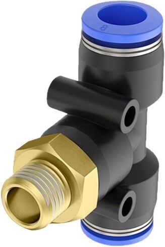 PD External Thread Copper Tee PB Pneumatic Quick Insert 8-02 Tracheal Connector 12-04/6-01 1Pcs(蓝色PD10-01) in Kuwait