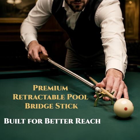 Retractable Pool Bridge Stick with 3 Removable Metal Bridge Heads, Premium Wooden Handle Adjustable Billiards Cue Rest, Portable Snooker Pool Table Accessories for Home, Club & Tournament in Kuwait