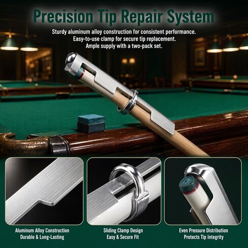 2 Sets Pool Cue Tips Replacement Kit, Stainless Steel Billiard Stick Repair Tool, Easy to Use Clamp Fastener, for Snooker, Professional Billiards Table Accessories in Kuwait
