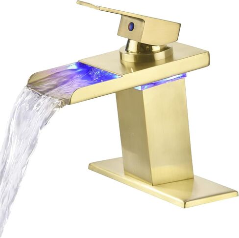 LED Bathroom Sink Faucet 3 Hole, 8-Inch Widespread Bathroom Waterfall Faucet with 3 Color Changing, Two Handles for Vanity, Lavatory, Restroom(Brushed Nickel) in Saudi Arabia