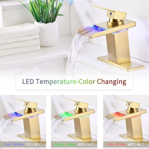 LED Bathroom Sink Faucet 3 Hole, 8-Inch Widespread Bathroom Waterfall Faucet with 3 Color Changing, Two Handles for Vanity, Lavatory, Restroom(Brushed Nickel) in Saudi Arabia