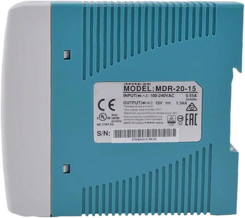 MDR-20-15 DIN مزود طاقة للسكك الحديدية، 20 وات 15 فولت 1.34 أمبير محول تيار متردد/تيار مستمر، مدخل عالمي 85-264 فولت تيار متردد، حماية من الدائرة القصيرة/الحمل الزائد/الجهد الزائد للأتمتة الصناعية 6 قطع (6) in Kuwait