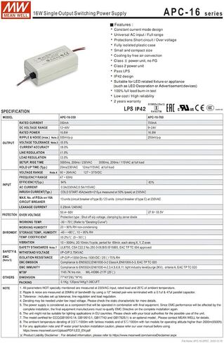 APC-16-350 16 وات 36 فولت 350 مللي أمبير تيار مستمر لتحويل التيار الكهربائي IP42 للديكور الداخلي LED، لافتات إعلانية LED، شرائط إضاءة (12 قطعة) (12) in Kuwait