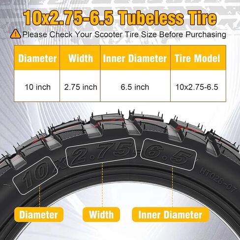 إطار سكوتر 10x2.75-6.5، عجلات مطاطية كهربائية بدون أنابيب مقاس 10 بوصة، مكنسة كهربائية للطرق الوعرة مع صمام، مقاومة للثقب، غير قابلة للانزلاق، استبدال أمامي أو خلفي in Kuwait