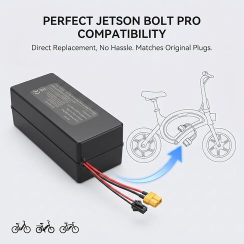 بطارية ليثيوم 36 فولت 6 أمبير في الساعة لدراجة Jetson Bolt Pro القابلة للطي والقابلة لإعادة الشحن مع موصل XT60 T-Plug، BMS للدراجات البخارية الإلكترونية، والدراجة الإلكترونية، والدراجات الكهربائية (6Ah) in Kuwait