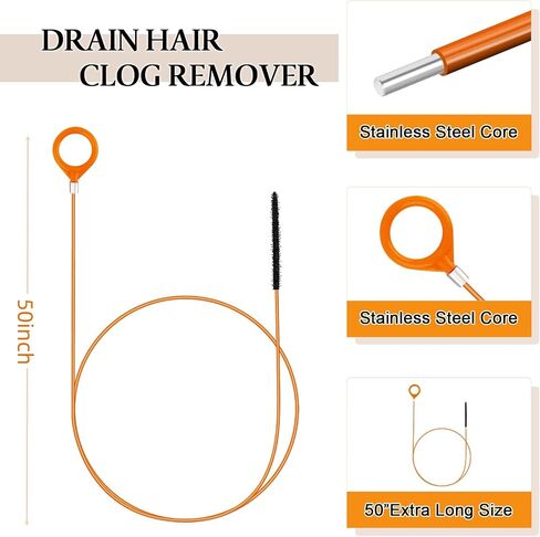 50 Inch Drain Snake Hair Drain Clog Remover for Tub Cleaning, 7PCS | for Cleaning Shower, Bath Tub, Bathroom Drains in Kuwait