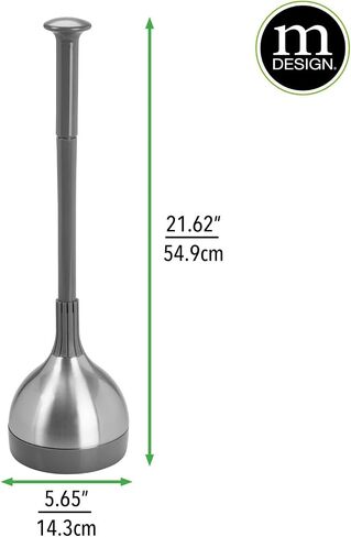 mDesign Bathroom Toilet Bowl Plunger Set with Lift & Lock Cover, Compact Discreet Freestanding Storage Caddy with Base, Modern Design - Heavy Duty Gray/Brushed Stainless Steel in Kuwait