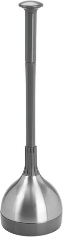 mDesign Bathroom Toilet Bowl Plunger Set with Lift & Lock Cover, Compact Discreet Freestanding Storage Caddy with Base, Modern Design - Heavy Duty Gray/Brushed Stainless Steel in Kuwait