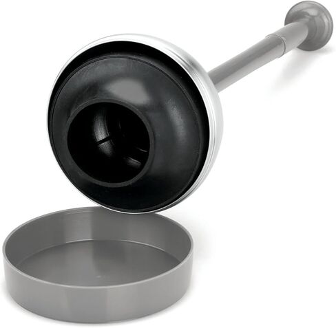 mDesign Bathroom Toilet Bowl Plunger Set with Lift & Lock Cover, Compact Discreet Freestanding Storage Caddy with Base, Modern Design - Heavy Duty Gray/Brushed Stainless Steel in Kuwait