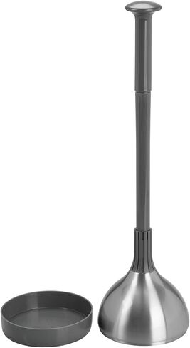 mDesign Bathroom Toilet Bowl Plunger Set with Lift & Lock Cover, Compact Discreet Freestanding Storage Caddy with Base, Modern Design - Heavy Duty Gray/Brushed Stainless Steel in Kuwait