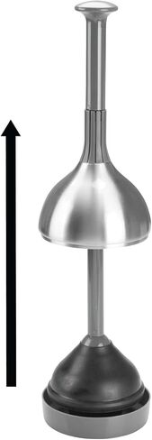 mDesign Bathroom Toilet Bowl Plunger Set with Lift & Lock Cover, Compact Discreet Freestanding Storage Caddy with Base, Modern Design - Heavy Duty Gray/Brushed Stainless Steel in Kuwait
