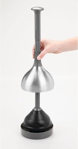 mDesign Bathroom Toilet Bowl Plunger Set with Lift & Lock Cover, Compact Discreet Freestanding Storage Caddy with Base, Modern Design - Heavy Duty Gray/Brushed Stainless Steel in Kuwait