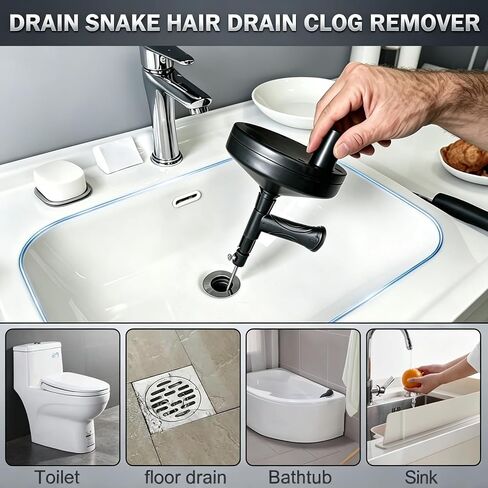 33 Ft Drain Auger Flexible Plumbing Snake Pipe Clog Remover Tool | Flexible steel cable clears hair & grease clogs, works for sink, tub, shower drains, DIY plumbing unclogging tool in Kuwait