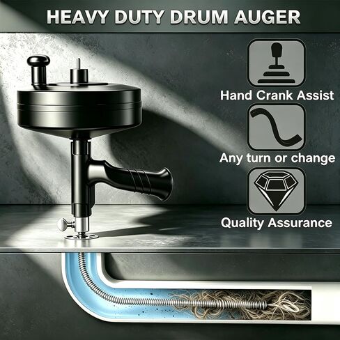 33 Ft Drain Auger Flexible Plumbing Snake Pipe Clog Remover Tool | Flexible steel cable clears hair & grease clogs, works for sink, tub, shower drains, DIY plumbing unclogging tool in Kuwait