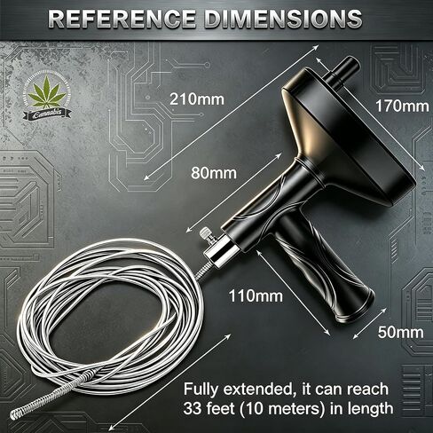 33 Ft Drain Auger Flexible Plumbing Snake Pipe Clog Remover Tool | Flexible steel cable clears hair & grease clogs, works for sink, tub, shower drains, DIY plumbing unclogging tool in Kuwait
