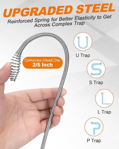 Drain Auger 25Ft, Drain Snake Auger Kit With Drill Adapter, Plumbing Snake Drain Hair Clog Removal Tool Set for Kitchen Bathroom Shower, Storage Bag and Gloves in Kuwait