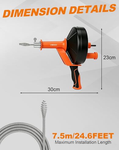 Drain Auger 25Ft, Drain Snake Auger Kit With Drill Adapter, Plumbing Snake Drain Hair Clog Removal Tool Set for Kitchen Bathroom Shower, Storage Bag and Gloves in Kuwait