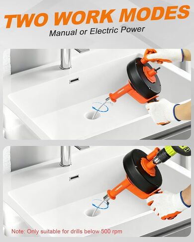 Drain Auger 25Ft, Drain Snake Auger Kit With Drill Adapter, Plumbing Snake Drain Hair Clog Removal Tool Set for Kitchen Bathroom Shower, Storage Bag and Gloves in Kuwait