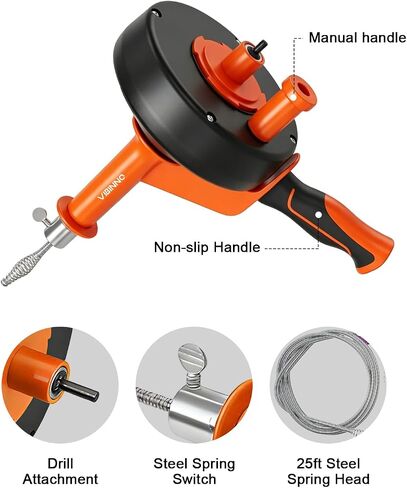 Drain Auger 25Ft, Drain Snake Auger Kit With Drill Adapter, Plumbing Snake Drain Hair Clog Removal Tool Set for Kitchen Bathroom Shower, Storage Bag and Gloves in Kuwait